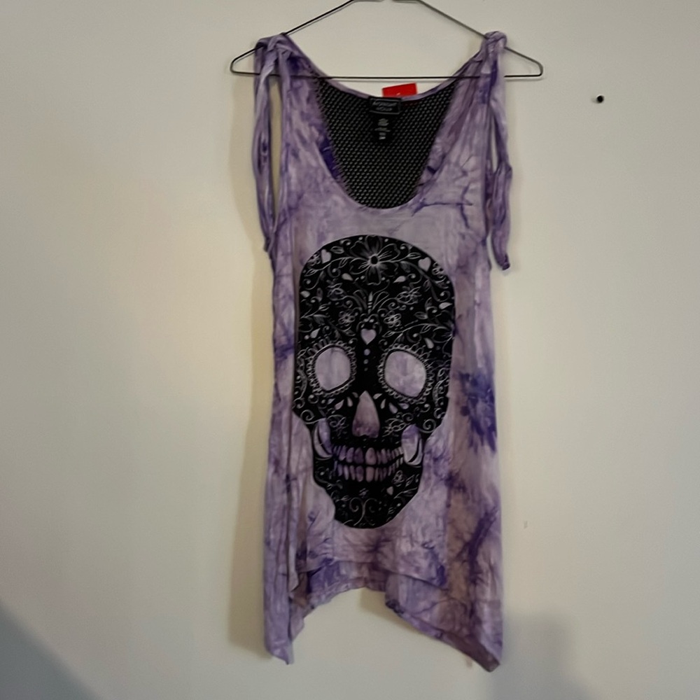 Tie dye sparkle skull tank top